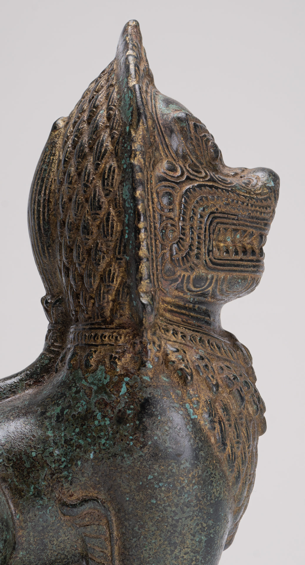 Temple Lion - Antique Khmer Style Bronze Standing Temple Guardian or Lion - 28cm/11"