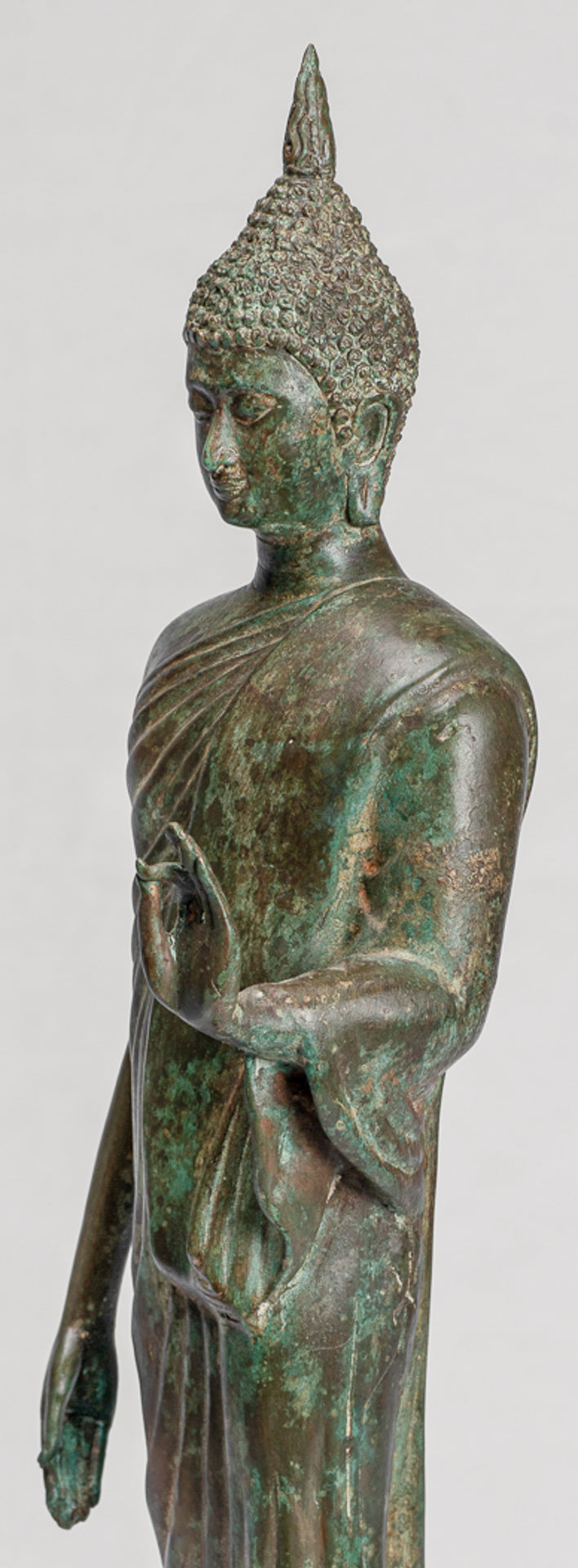 Antique Sukhothai Style Standing Bronze Thai Protection Walking Buddha Statue - 57cm/23"