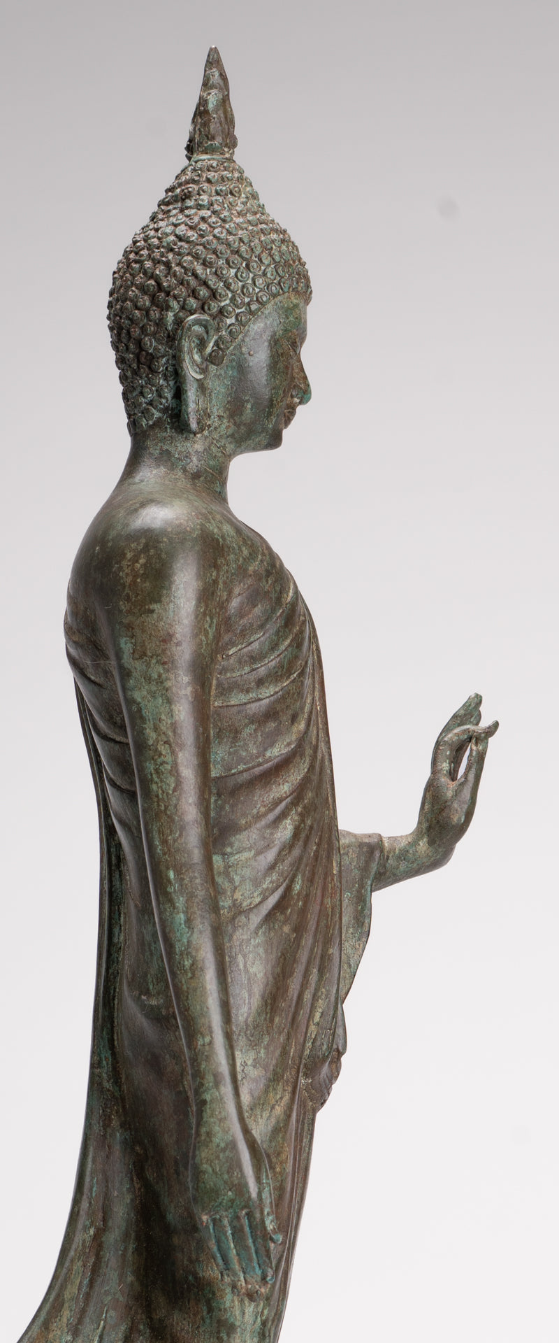 Antique Sukhothai Style Standing Bronze Thai Protection Walking Buddha Statue - 57cm/23"
