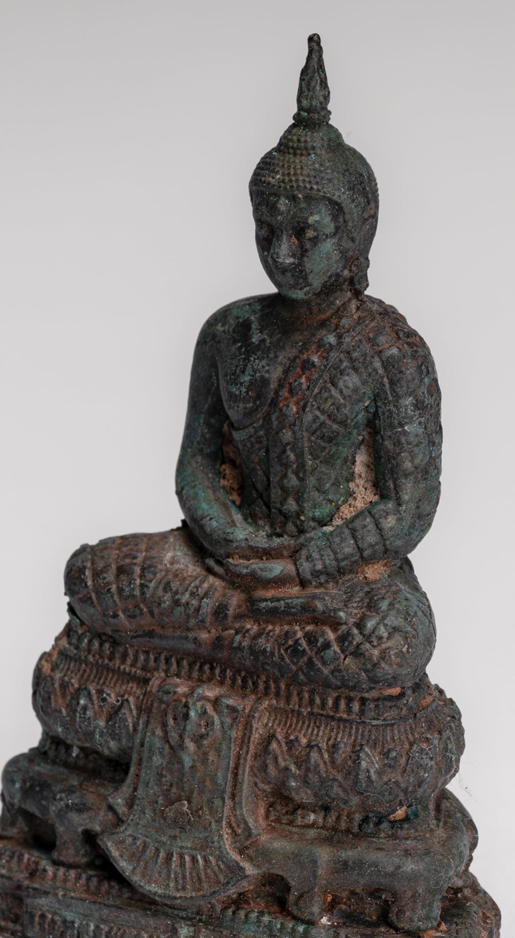 Buddha Sculpture - Antique Thai Style Bronze Seated Meditation Buddha Statue - 12.5cm/5"