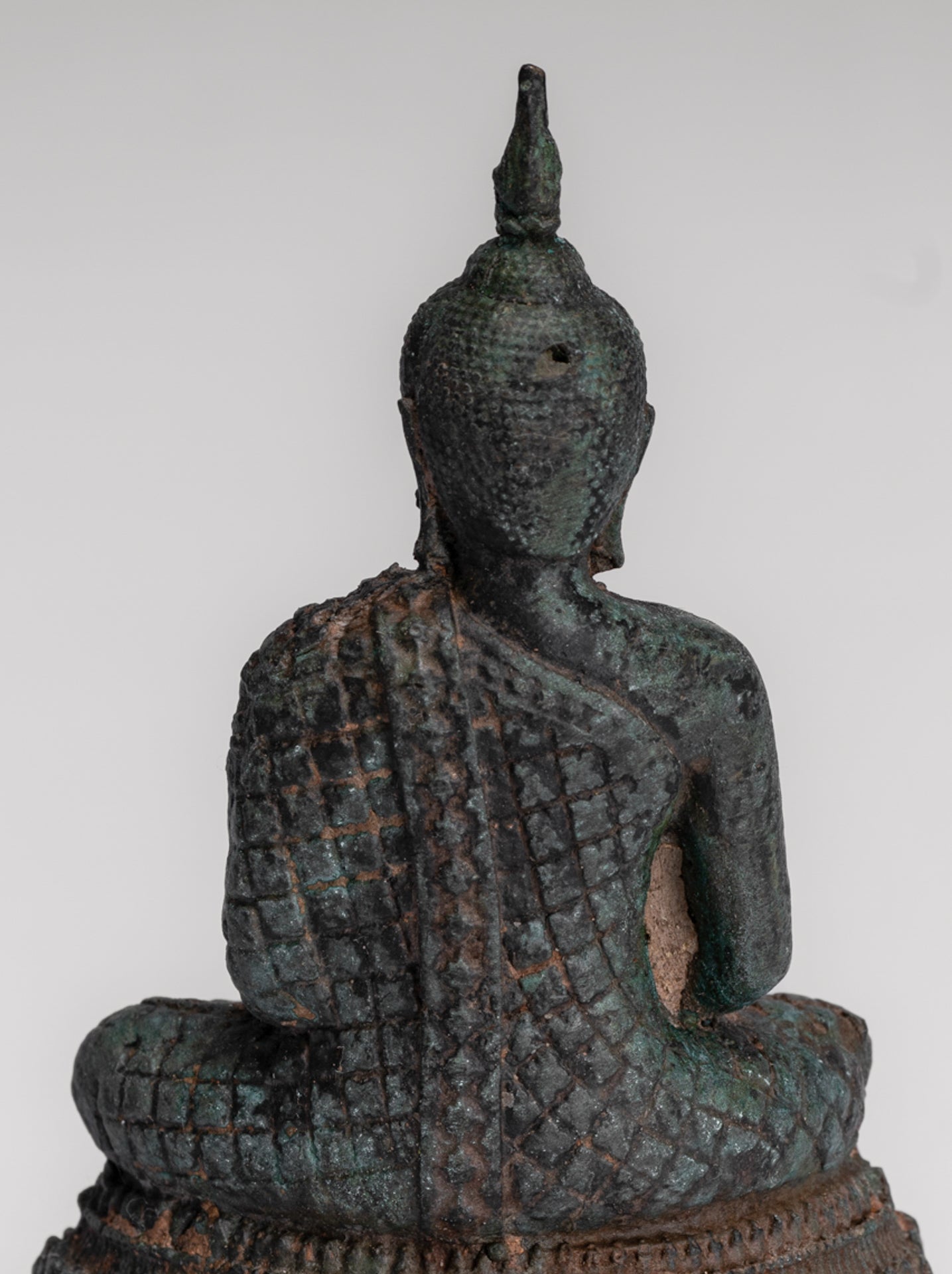 Buddha Sculpture - Antique Thai Style Bronze Seated Meditation Buddha Statue - 12.5cm/5"