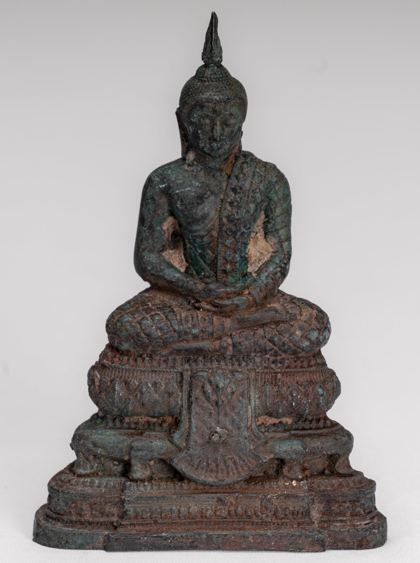 Buddha Sculpture - Antique Thai Style Bronze Seated Meditation Buddha Statue - 12.5cm/5"