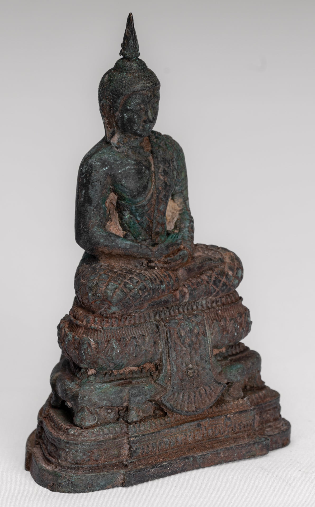 Buddha Sculpture - Antique Thai Style Bronze Seated Meditation Buddha Statue - 12.5cm/5"
