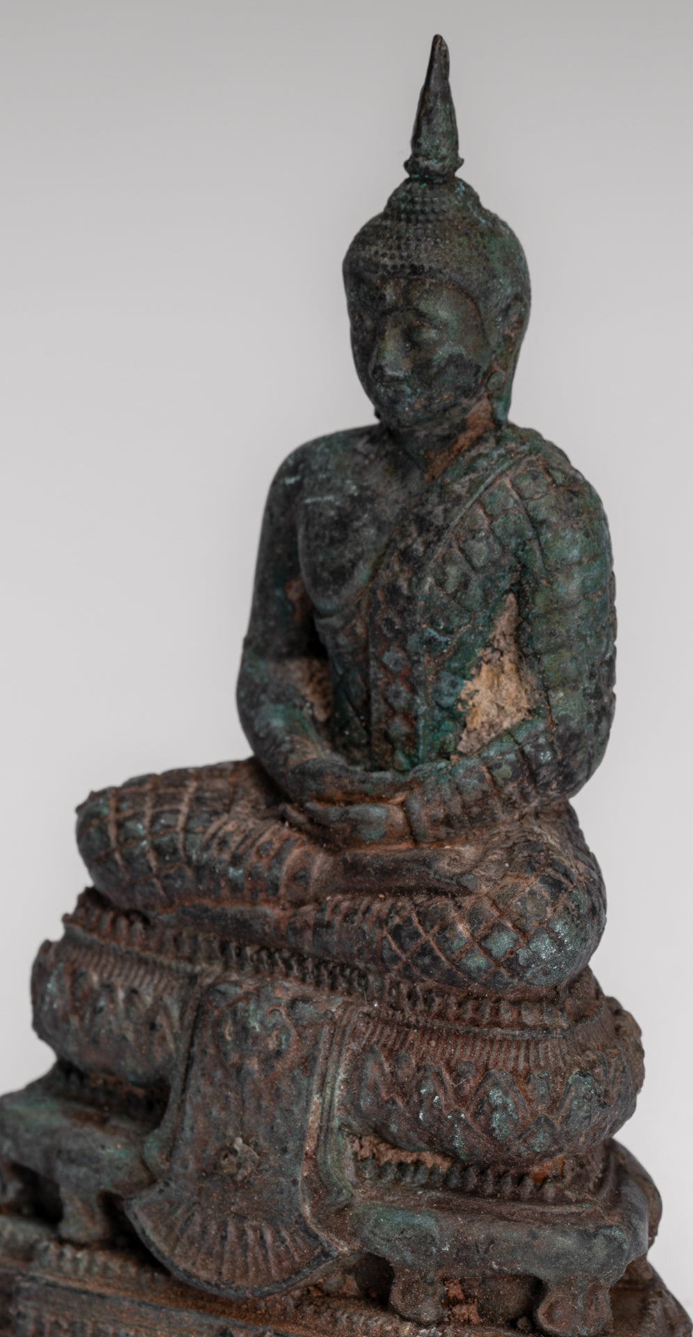 Buddha Sculpture - Antique Thai Style Bronze Seated Meditation Buddha Statue - 12.5cm/5"