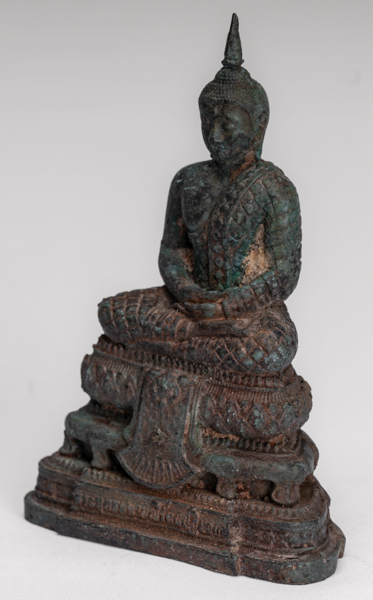 Buddha Sculpture - Antique Thai Style Bronze Seated Meditation Buddha Statue - 12.5cm/5"