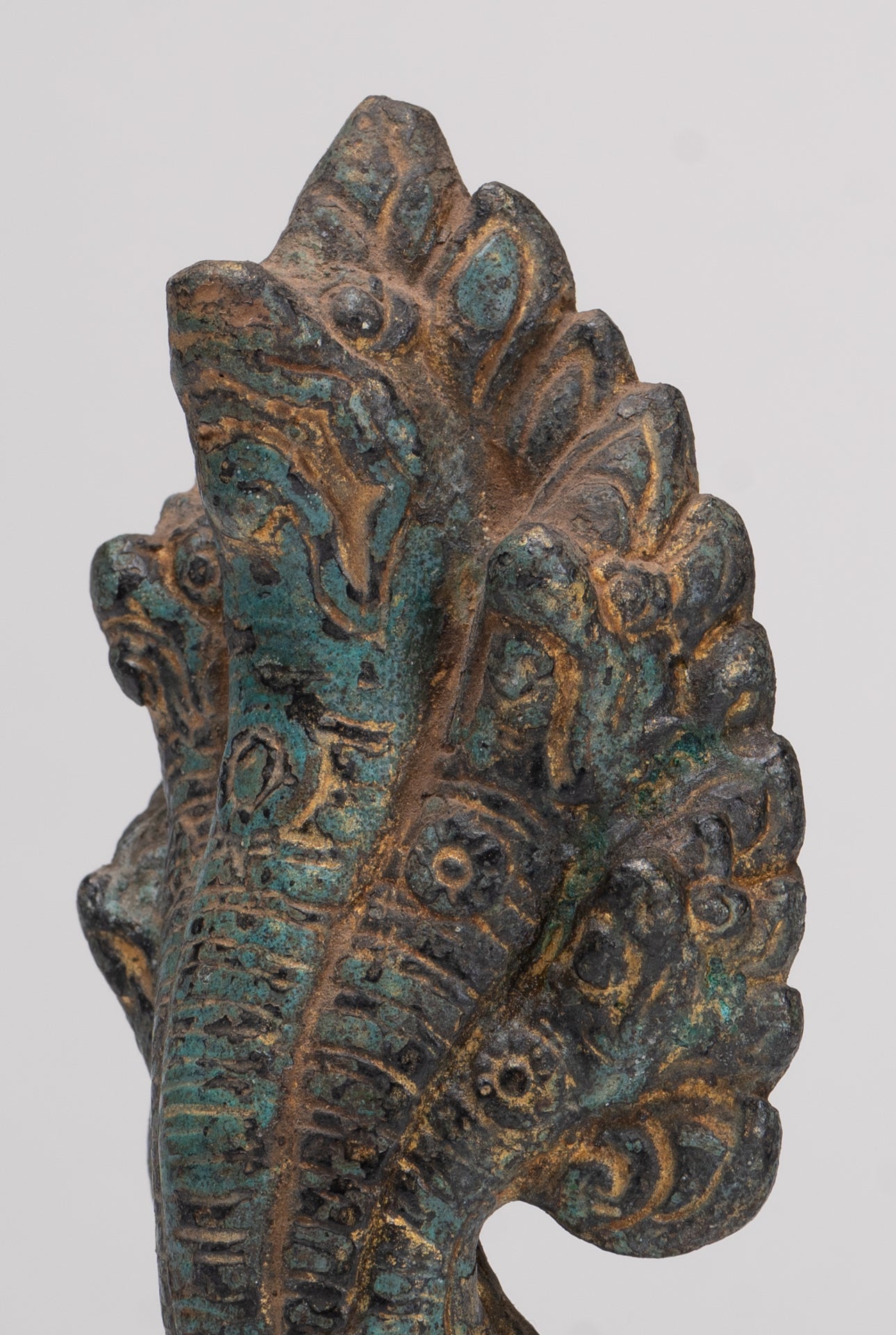 Naga Statue - Antique Khmer Style Bronze Protective Naga, Snake or Serpent Statue - 17cm/7"