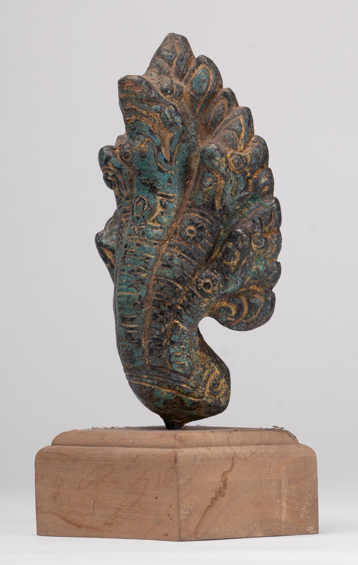 Naga Statue - Antique Khmer Style Bronze Protective Naga, Snake or Serpent Statue - 17cm/7"