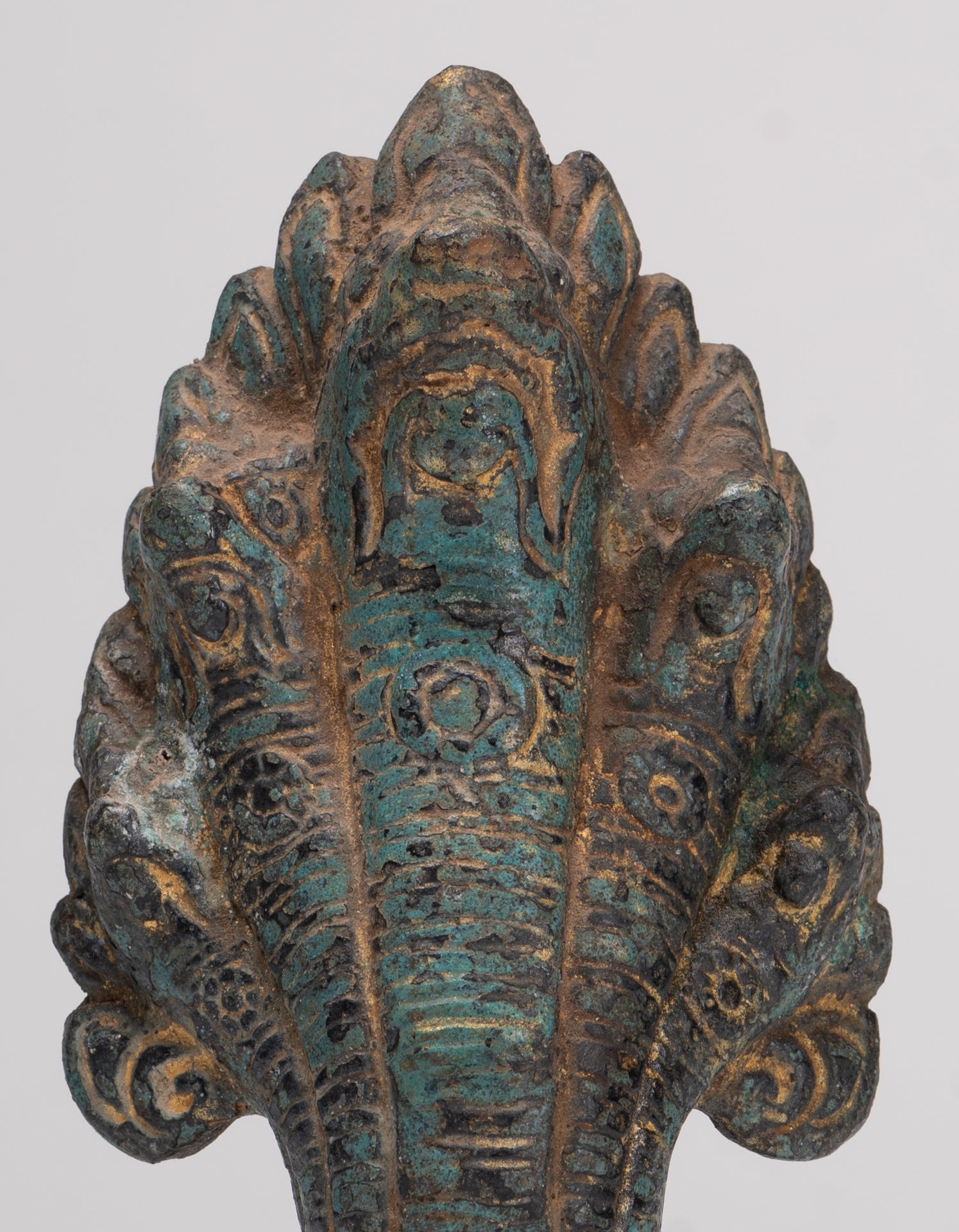 Naga Statue - Antique Khmer Style Bronze Protective Naga, Snake or Serpent Statue - 17cm/7"