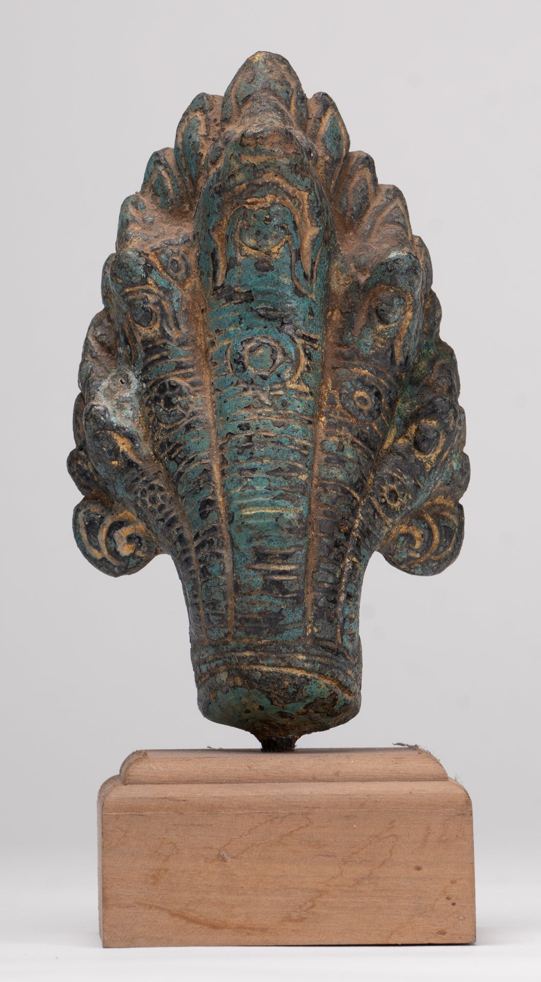 Naga Statue - Antique Khmer Style Bronze Protective Naga, Snake or Serpent Statue - 17cm/7"