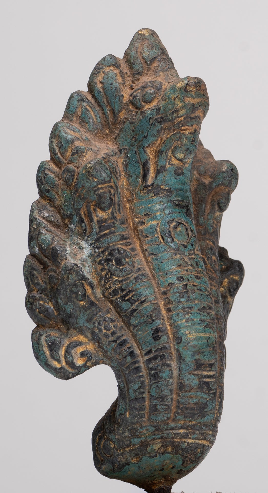 Naga Statue - Antique Khmer Style Bronze Protective Naga, Snake or Serpent Statue - 17cm/7"