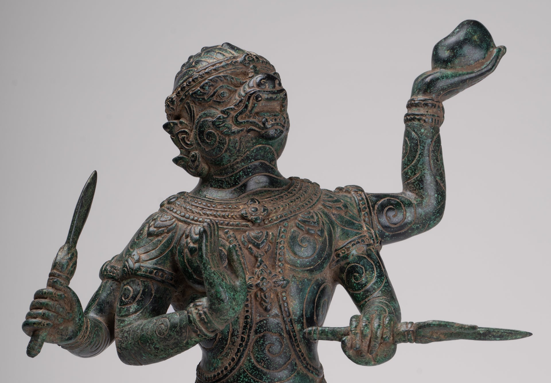 Antique Khmer Style Standing Bayon Hindu God Hanuman Statue - 40cm/16" Tall