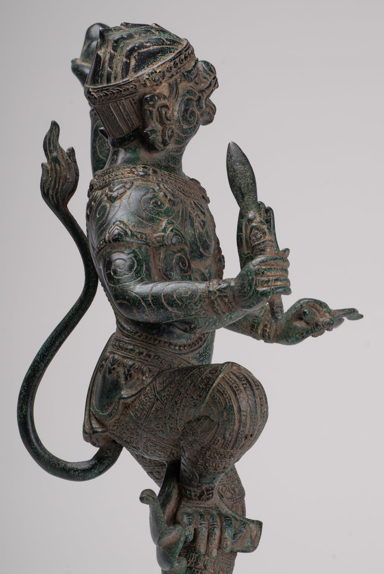 Antique Khmer Style Standing Bayon Hindu God Hanuman Statue - 40cm/16" Tall