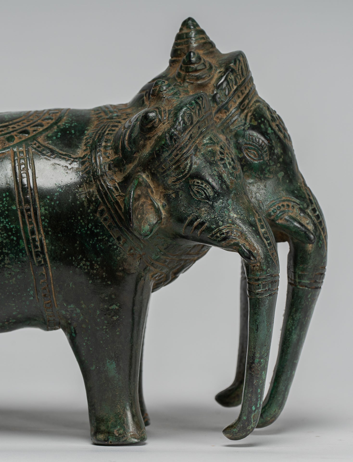 Antike Khmer -Stil Bronze Erawan Airavata oder Elefantenstatue - 18 cm/7 "groß