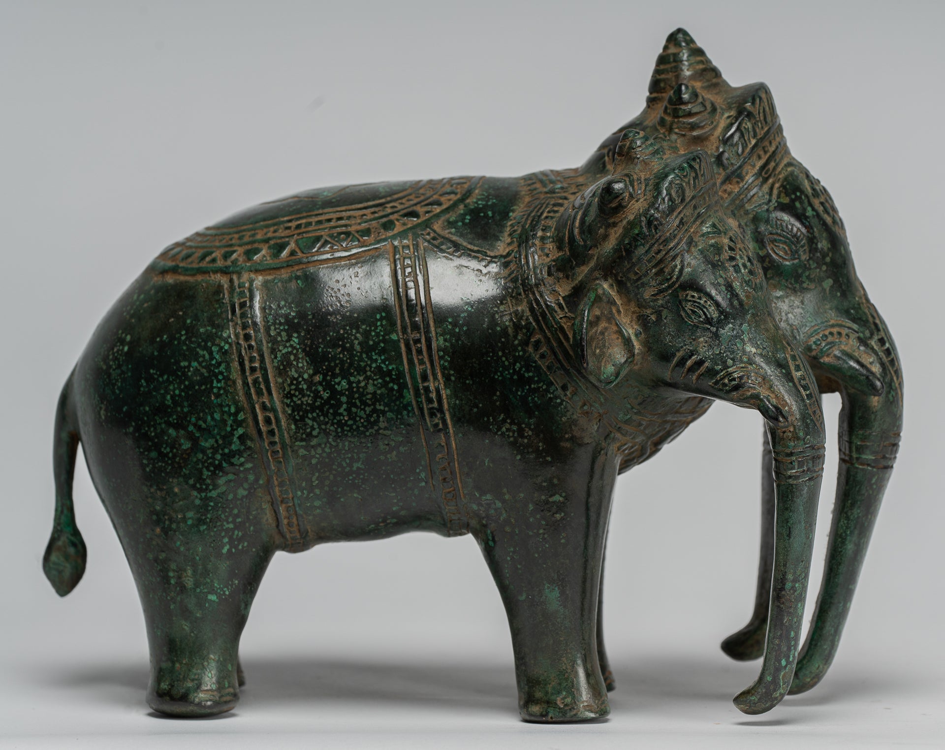 Antike Khmer -Stil Bronze Erawan Airavata oder Elefantenstatue - 18 cm/7 "groß