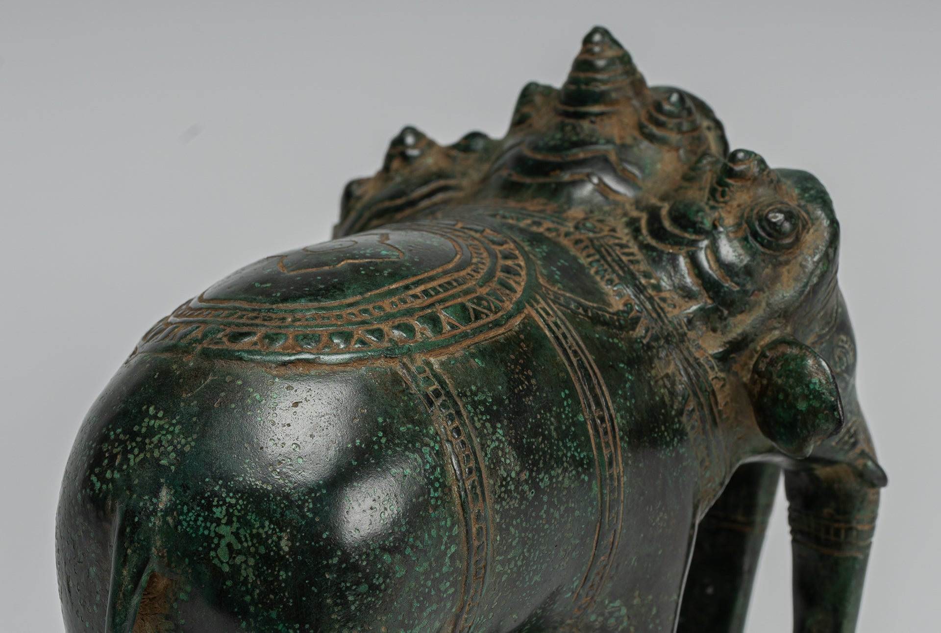 Antike Khmer -Stil Bronze Erawan Airavata oder Elefantenstatue - 18 cm/7 "groß