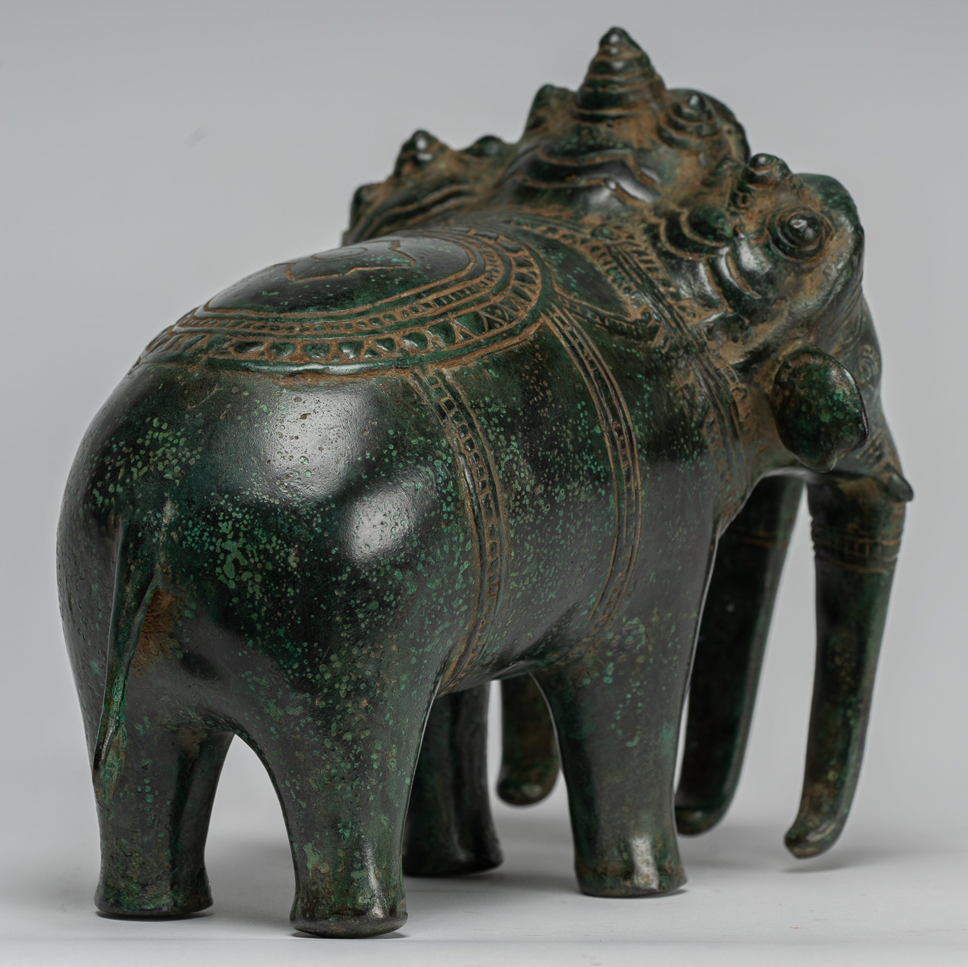 Antike Khmer -Stil Bronze Erawan Airavata oder Elefantenstatue - 18 cm/7 "groß