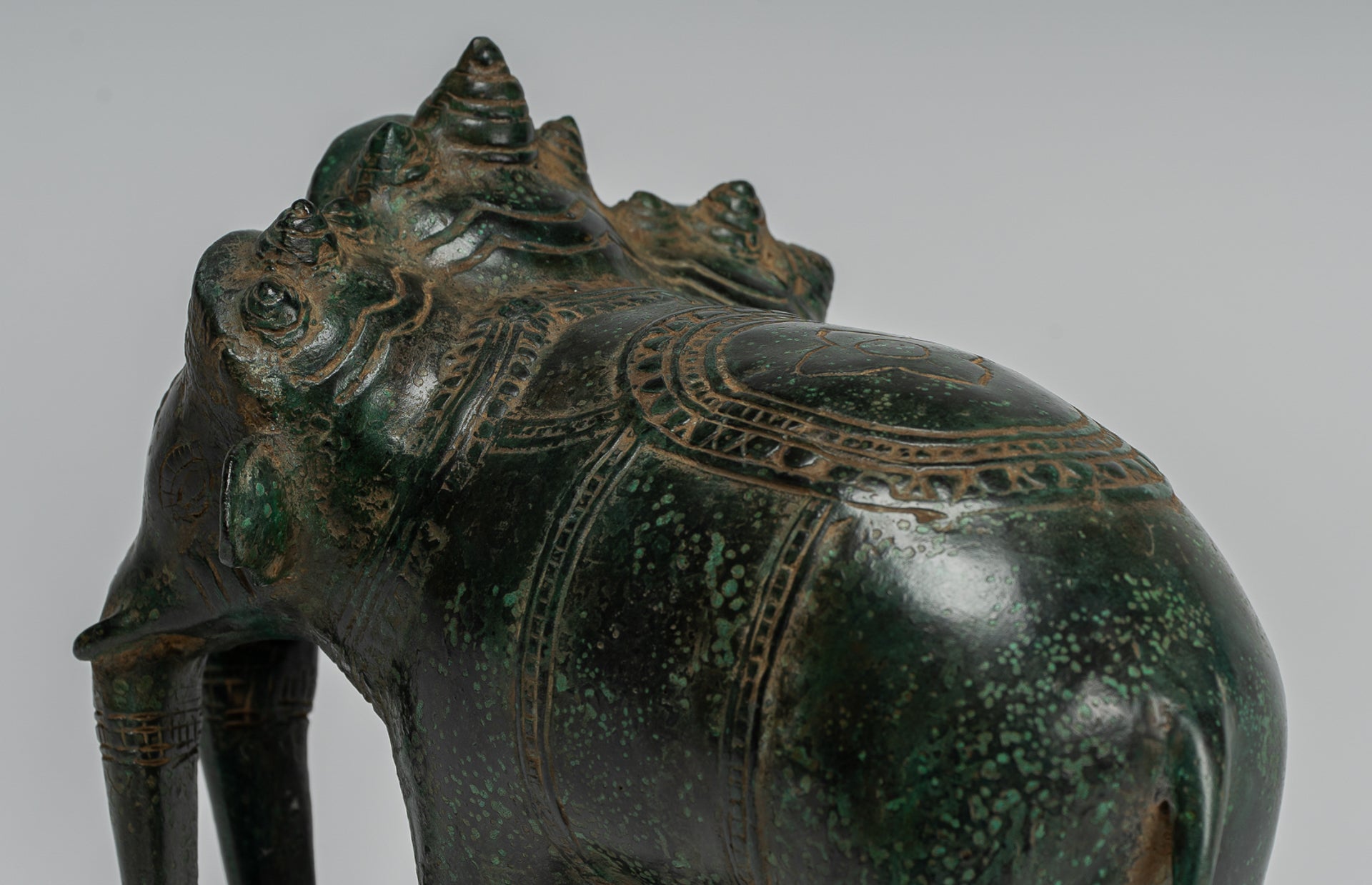 Antike Khmer -Stil Bronze Erawan Airavata oder Elefantenstatue - 18 cm/7 "groß