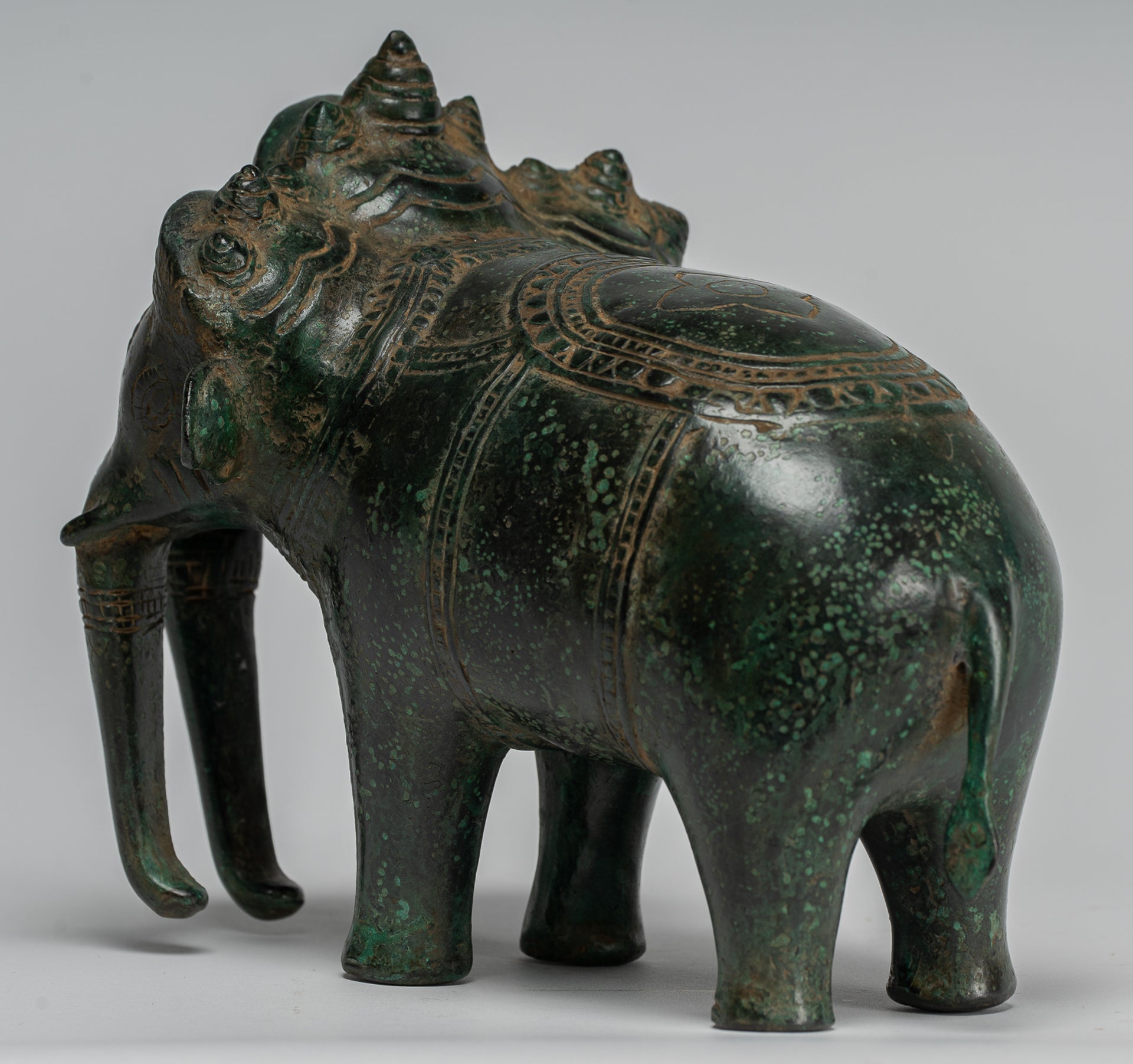 Antike Khmer -Stil Bronze Erawan Airavata oder Elefantenstatue - 18 cm/7 "groß