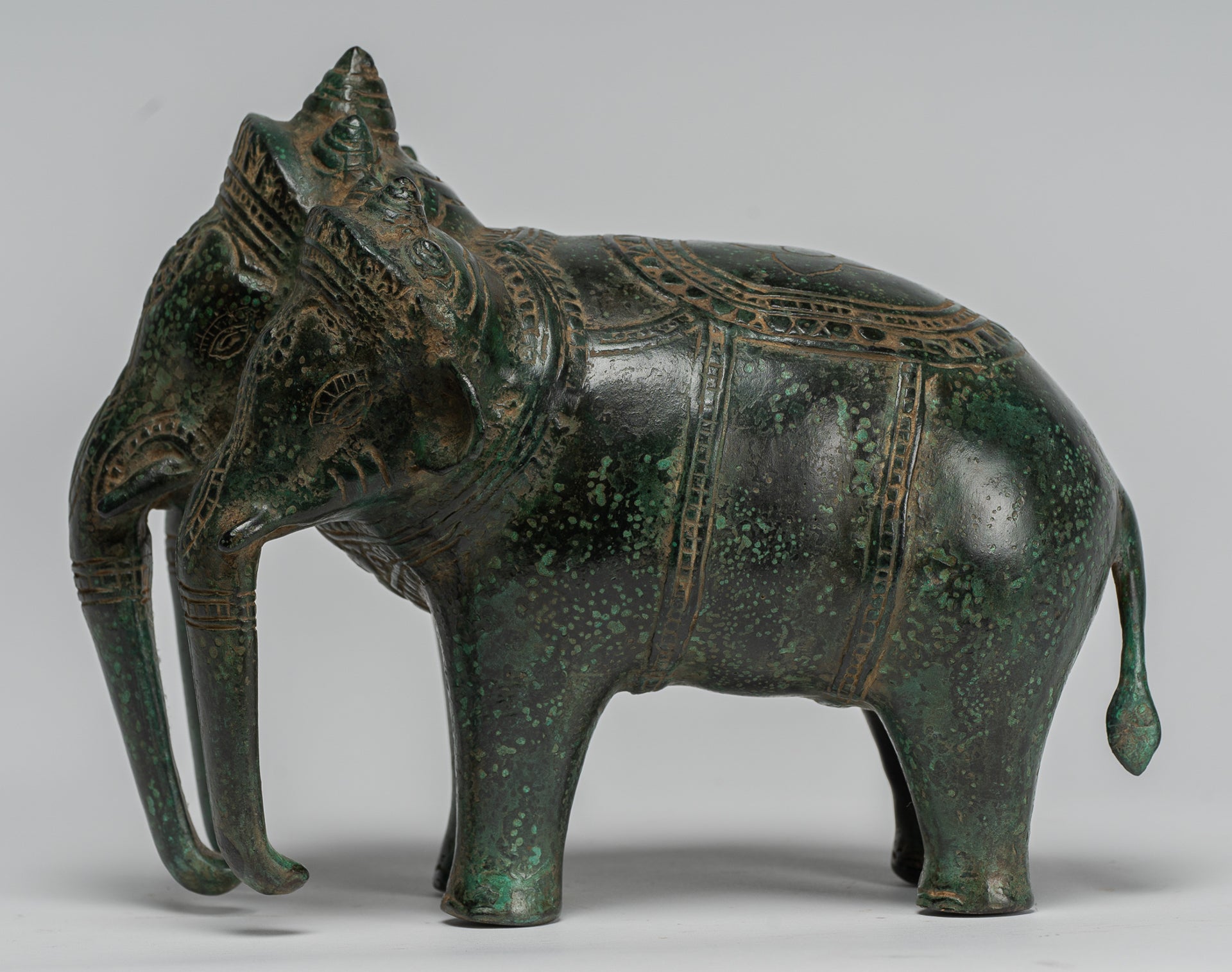 Antike Khmer -Stil Bronze Erawan Airavata oder Elefantenstatue - 18 cm/7 "groß