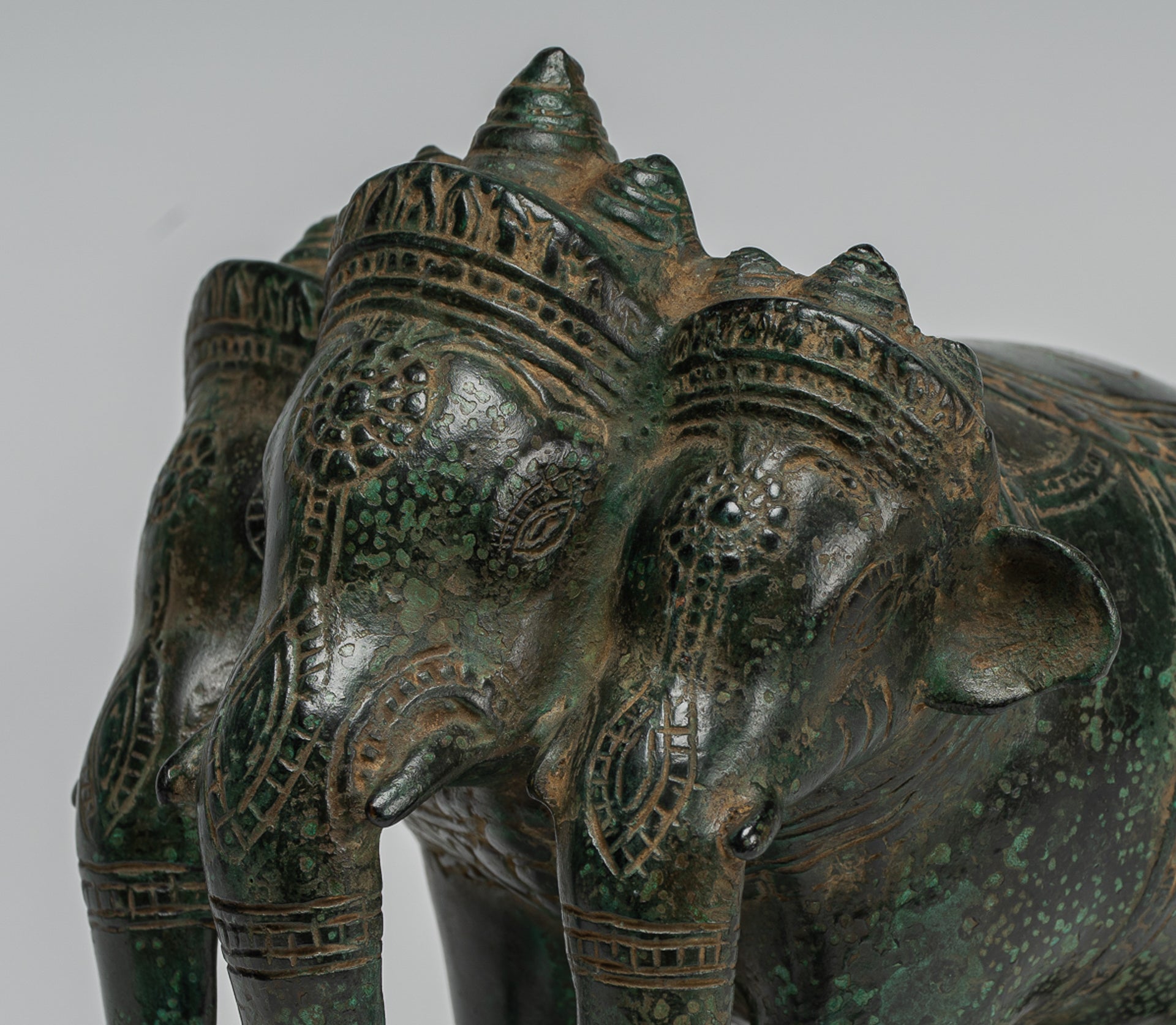 Antike Khmer -Stil Bronze Erawan Airavata oder Elefantenstatue - 18 cm/7 "groß