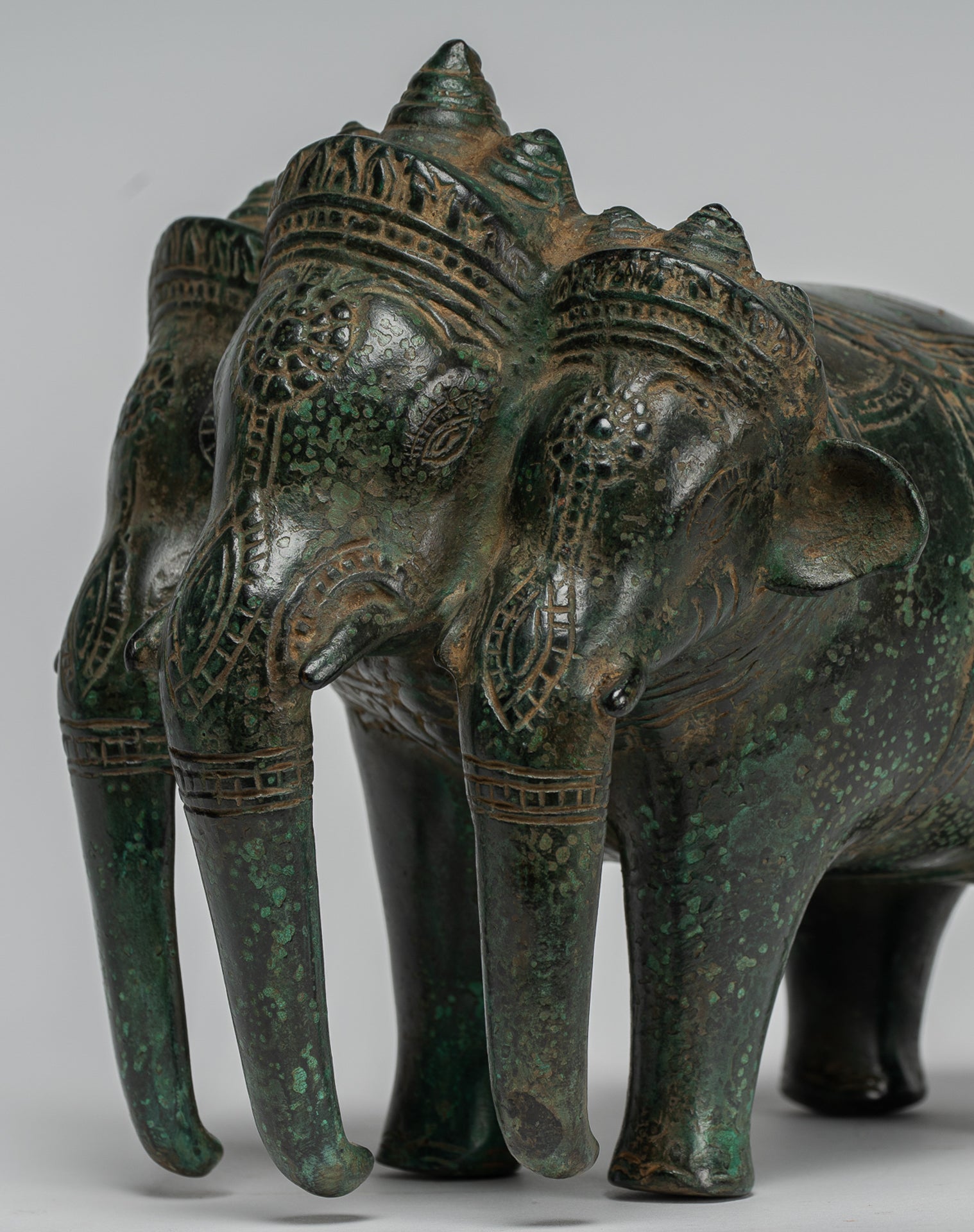 Antike Khmer -Stil Bronze Erawan Airavata oder Elefantenstatue - 18 cm/7 "groß