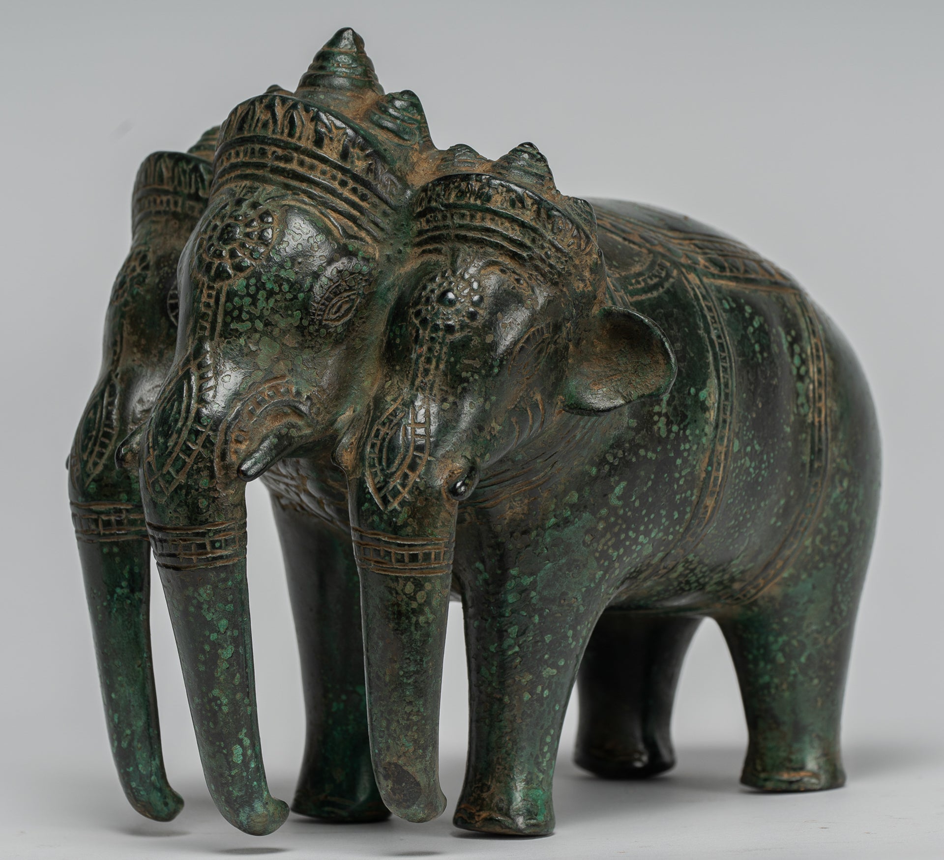 Antike Khmer -Stil Bronze Erawan Airavata oder Elefantenstatue - 18 cm/7 "groß