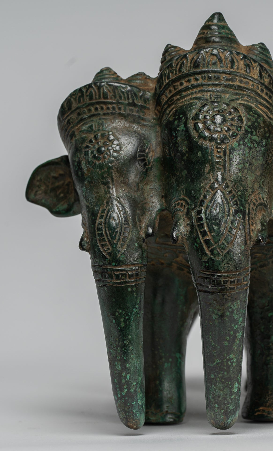 Antike Khmer -Stil Bronze Erawan Airavata oder Elefantenstatue - 18 cm/7 "groß