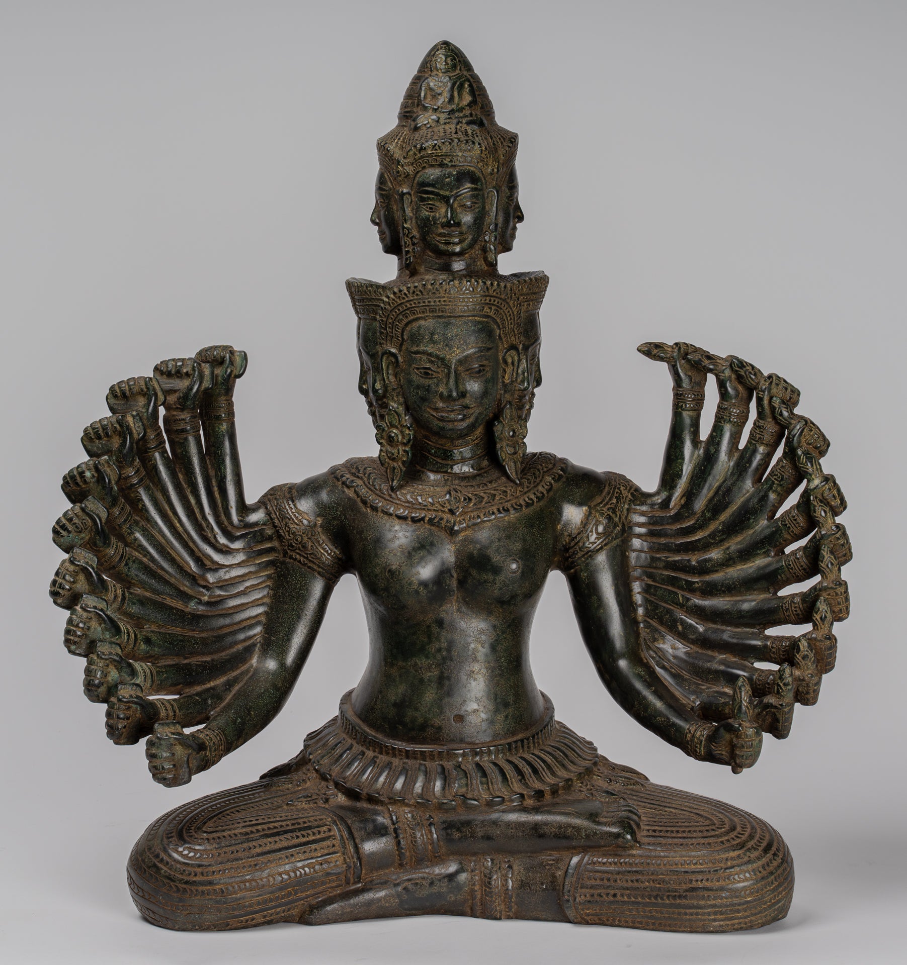 Antique Khmer in stile Khmer seduto Borhisattva Avalokiteshvara Statua - 53cm/21 "