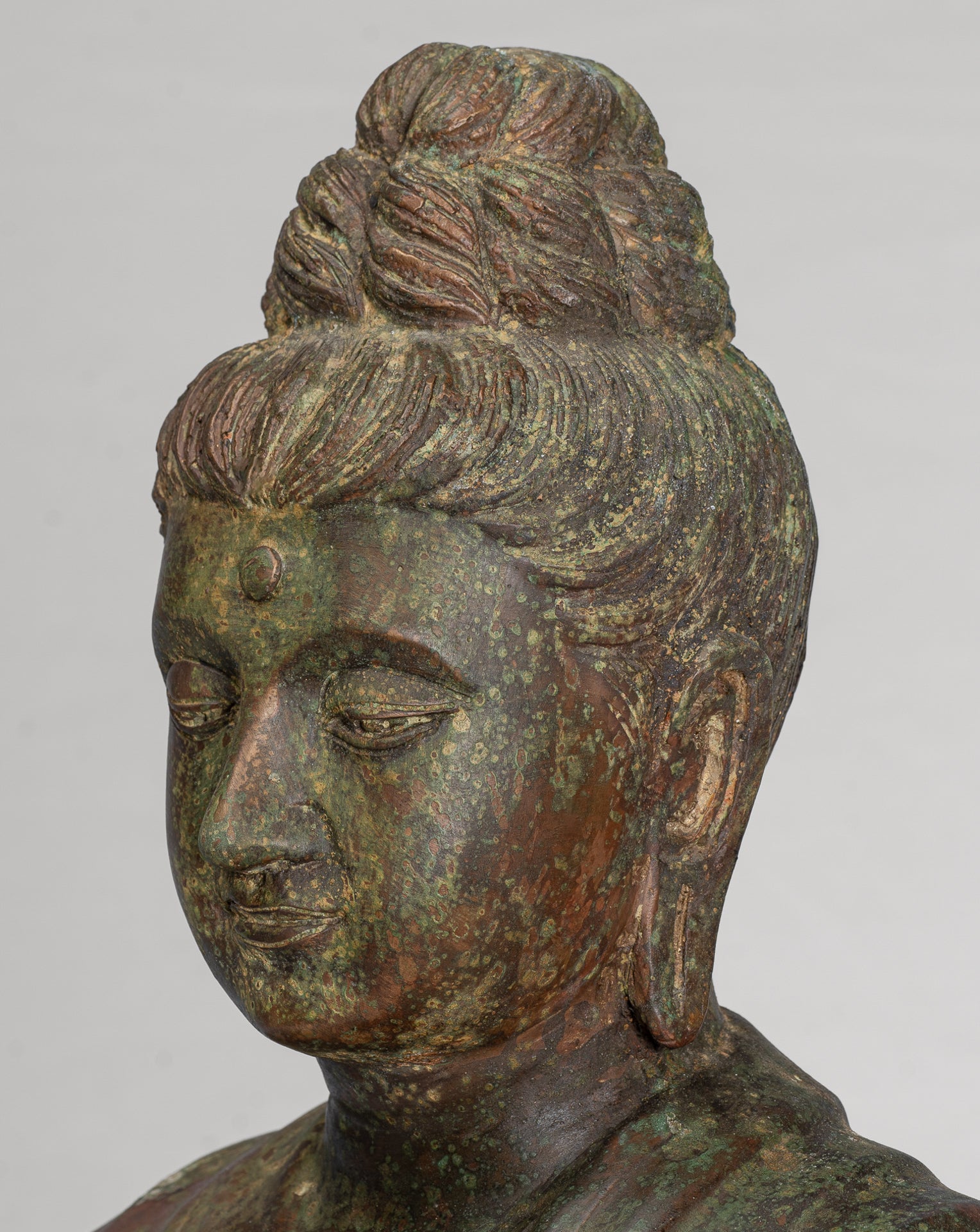 Indian Buddha Statue - Antique Gandhara Style Bronze Meditation Buddha Statue - 70cm/28"