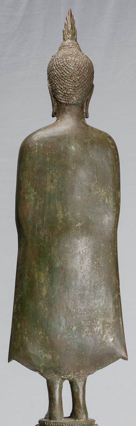 Stehende, nachdenkliche Buddha-Statue aus Bronze im antiken thailändischen Ayutthaya-Stil – 99 cm.