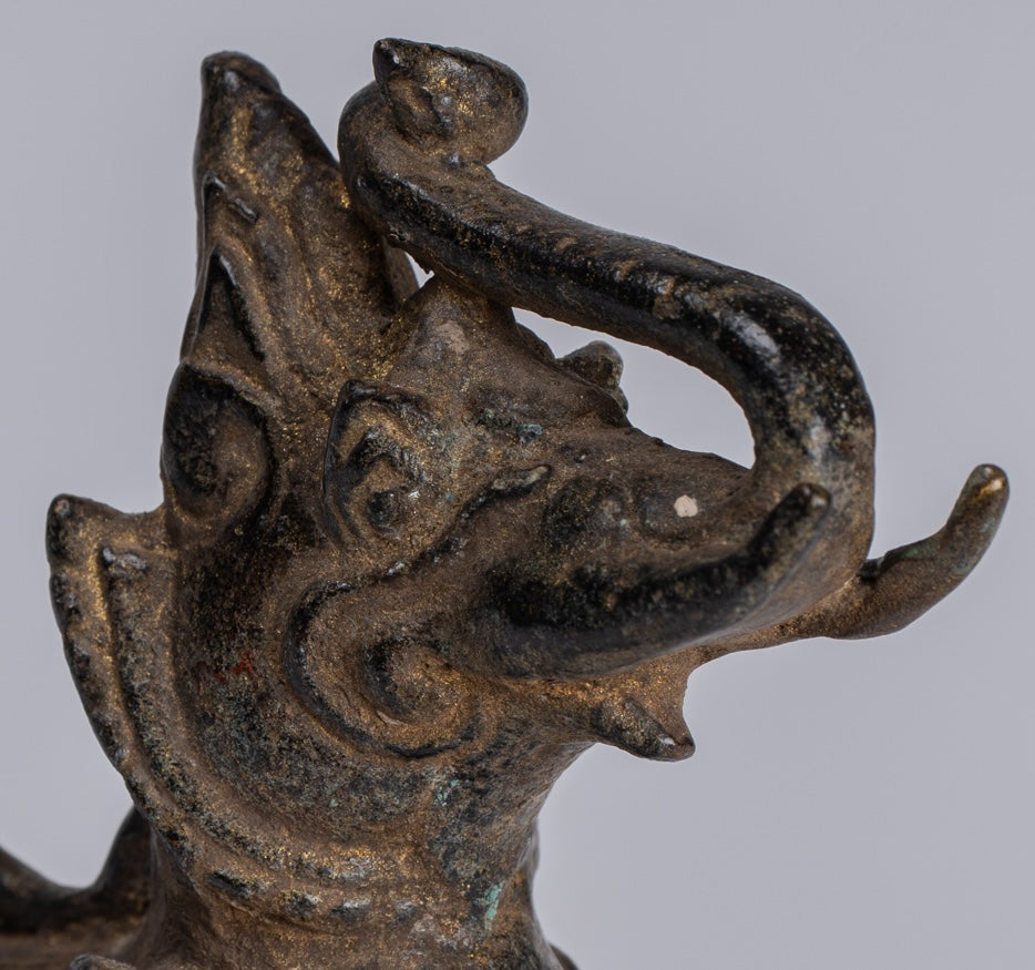 Bronzo di bronzo bronico antico Bronzo in piedi Chinthe Guardian Temple Lion - 11,5 cm/5 "