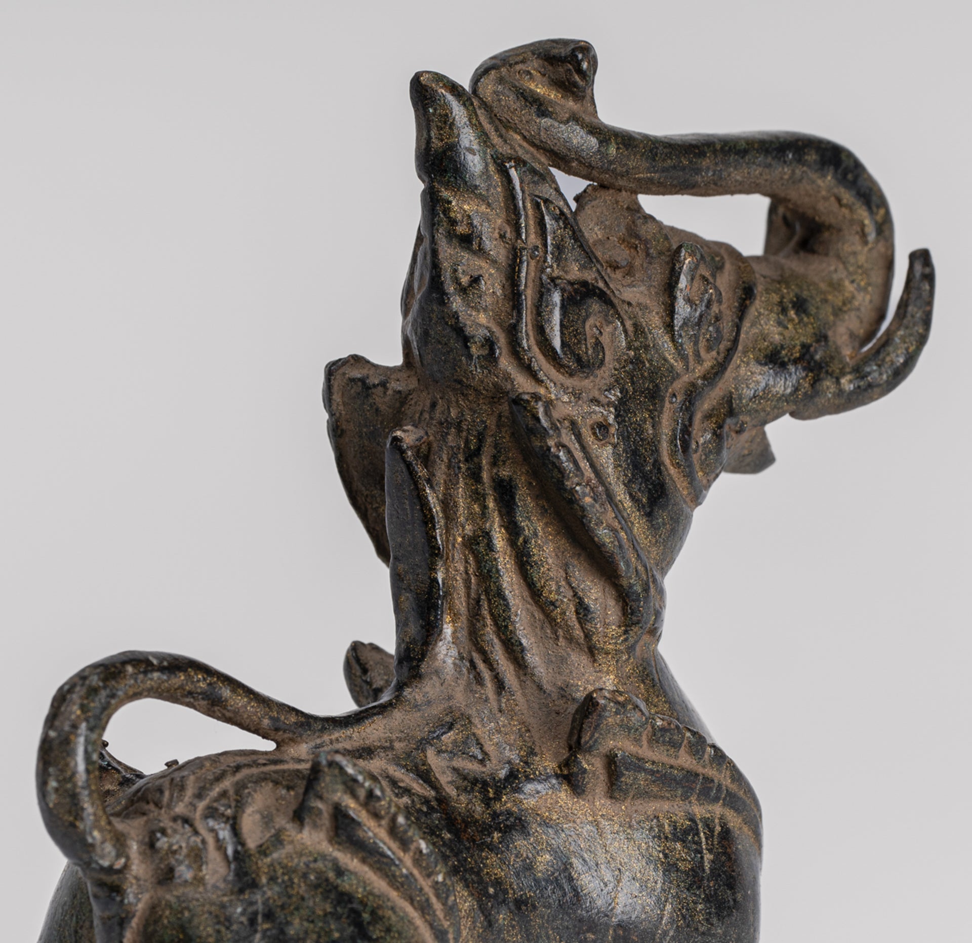 Antique Burmese Style Bronze Standing Chinthe Guardian Temple Lion - 11.5cm/5"