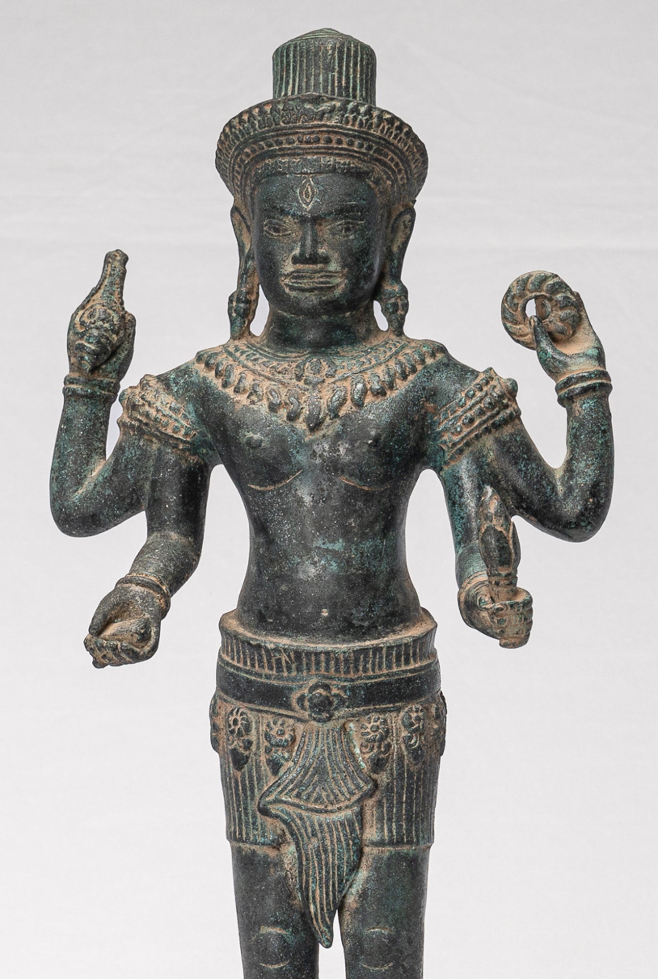 Antique Khmer Style Koh Ker Style Shiva Statue — Standing Four-Armed Shiva in Bronze - 44cm/18"