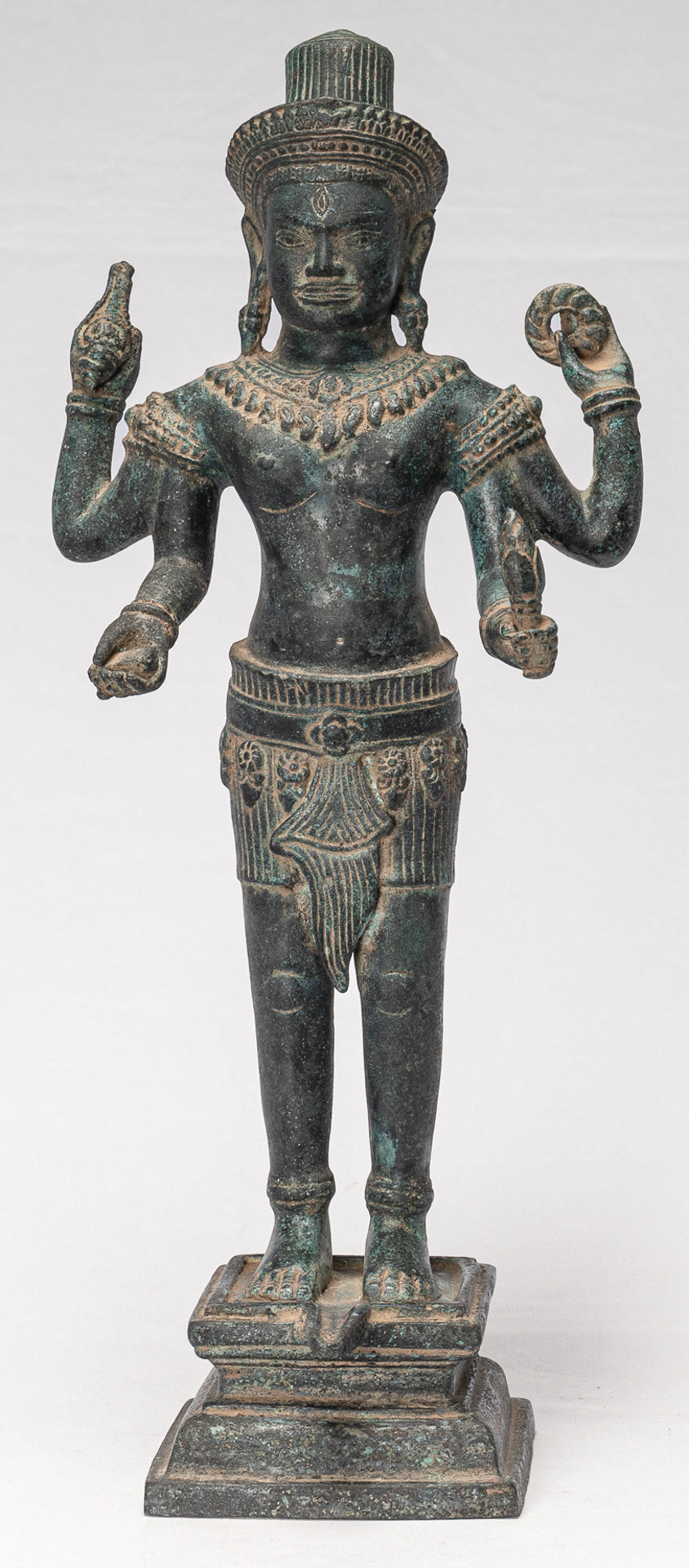 Antique Khmer Style Koh Ker Style Shiva Statue — Standing Four-Armed Shiva in Bronze - 44cm/18"