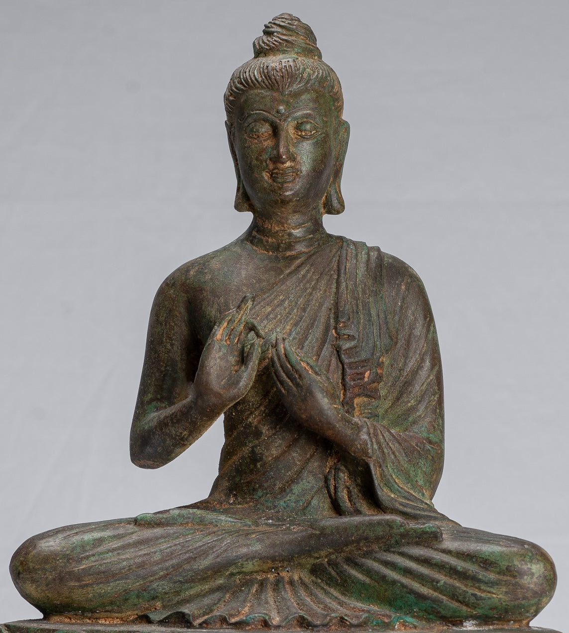 Indian Buddha Statue - Antique Gandhara Style Bronze Teaching Buddha Statue - 35cm/14"
