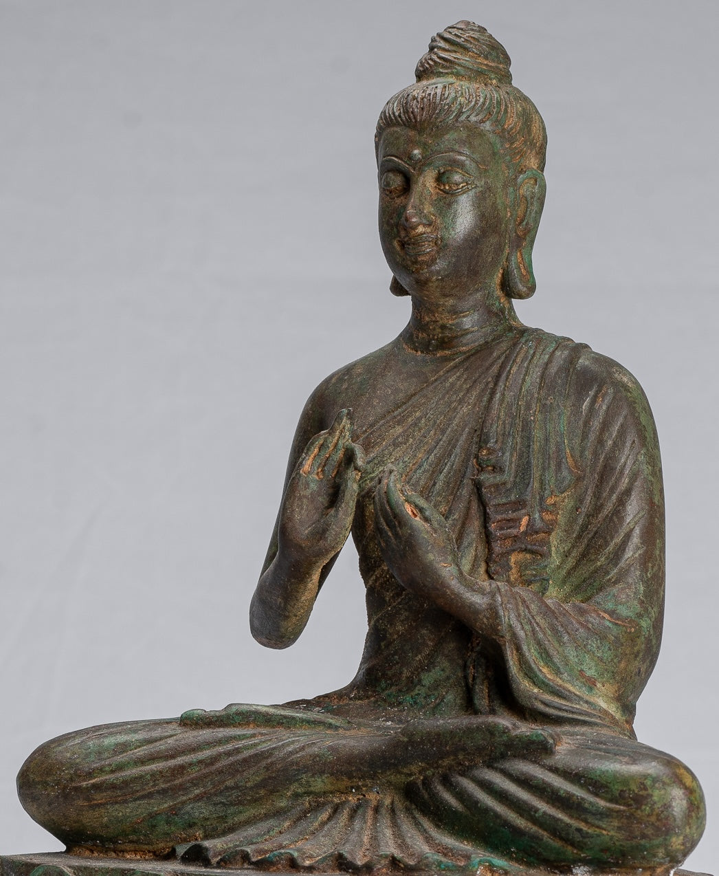 Indian Buddha Statue - Antique Gandhara Style Bronze Teaching Buddha Statue - 35cm/14"