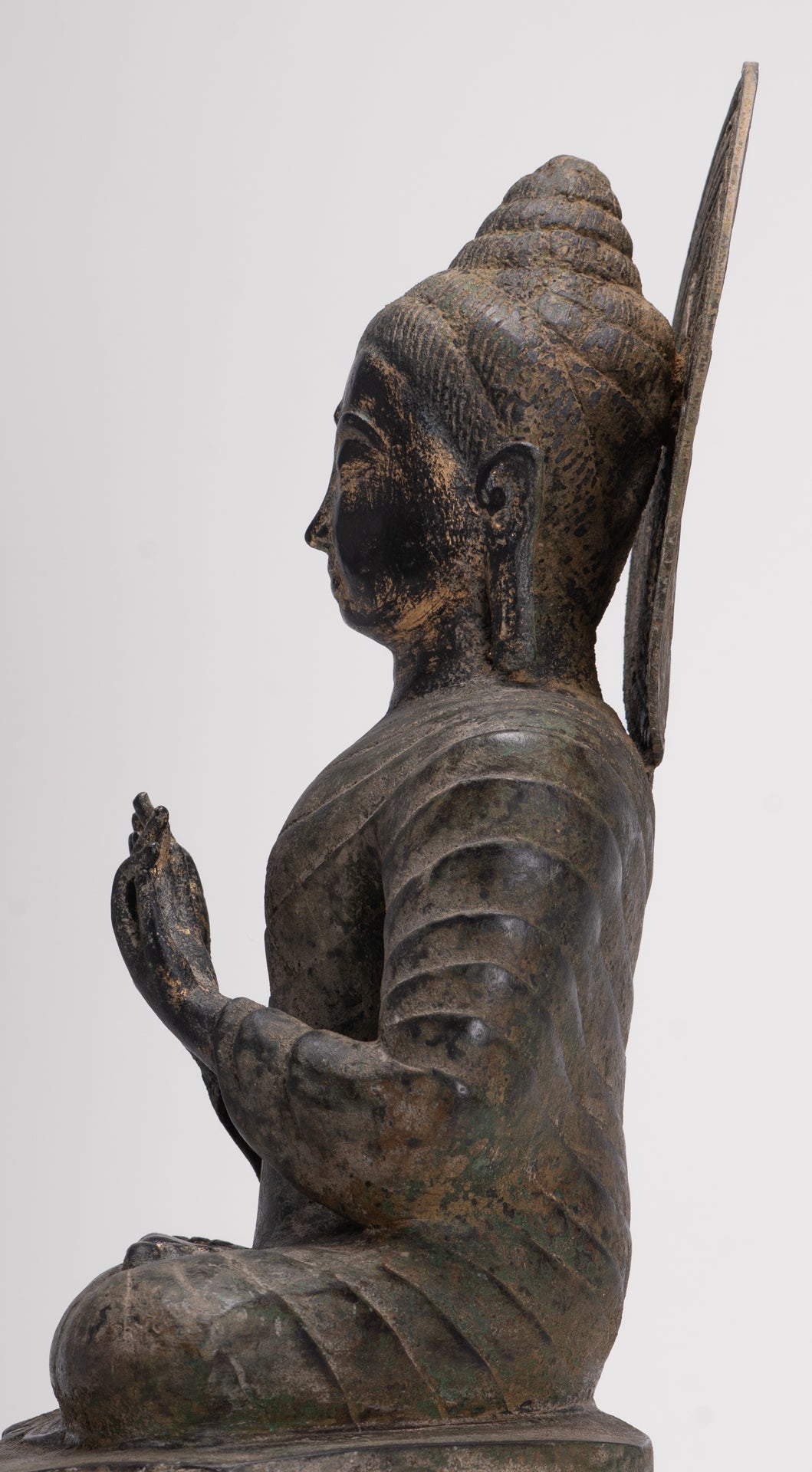 Large Antique Thai Style Seated Bronze Teaching Buddha Statue - 54cm/22"