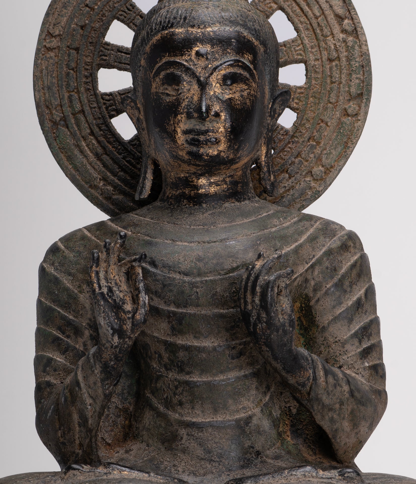 Large Antique Thai Style Seated Bronze Teaching Buddha Statue - 54cm/22"