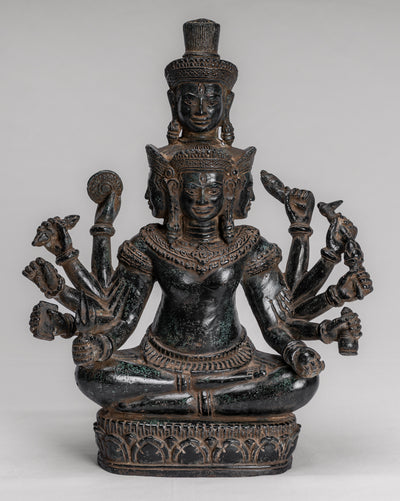 Trimurti Statue - Antique Khmer Style Trimurti Shiva Brahma Vishnu Statue - 36cm/14"