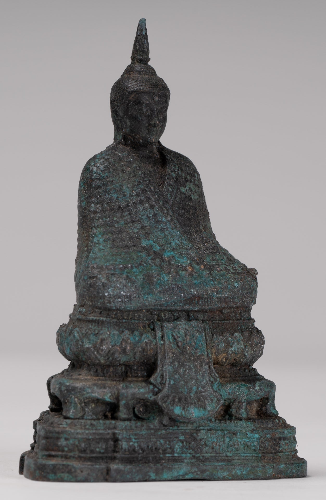 Buddha Sculpture - Antique Thai Style Bronze Seated Meditation Winter Buddha Statue - 12.5cm/5"