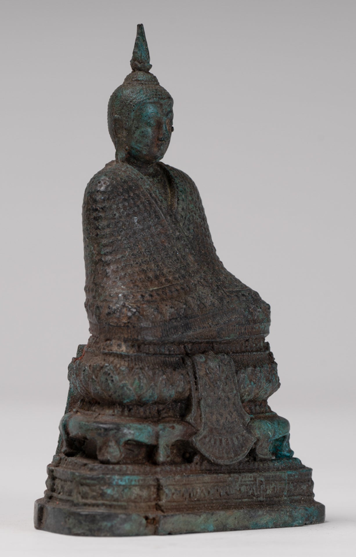 Buddha Sculpture - Antique Thai Style Bronze Seated Meditation Winter Buddha Statue - 12.5cm/5"