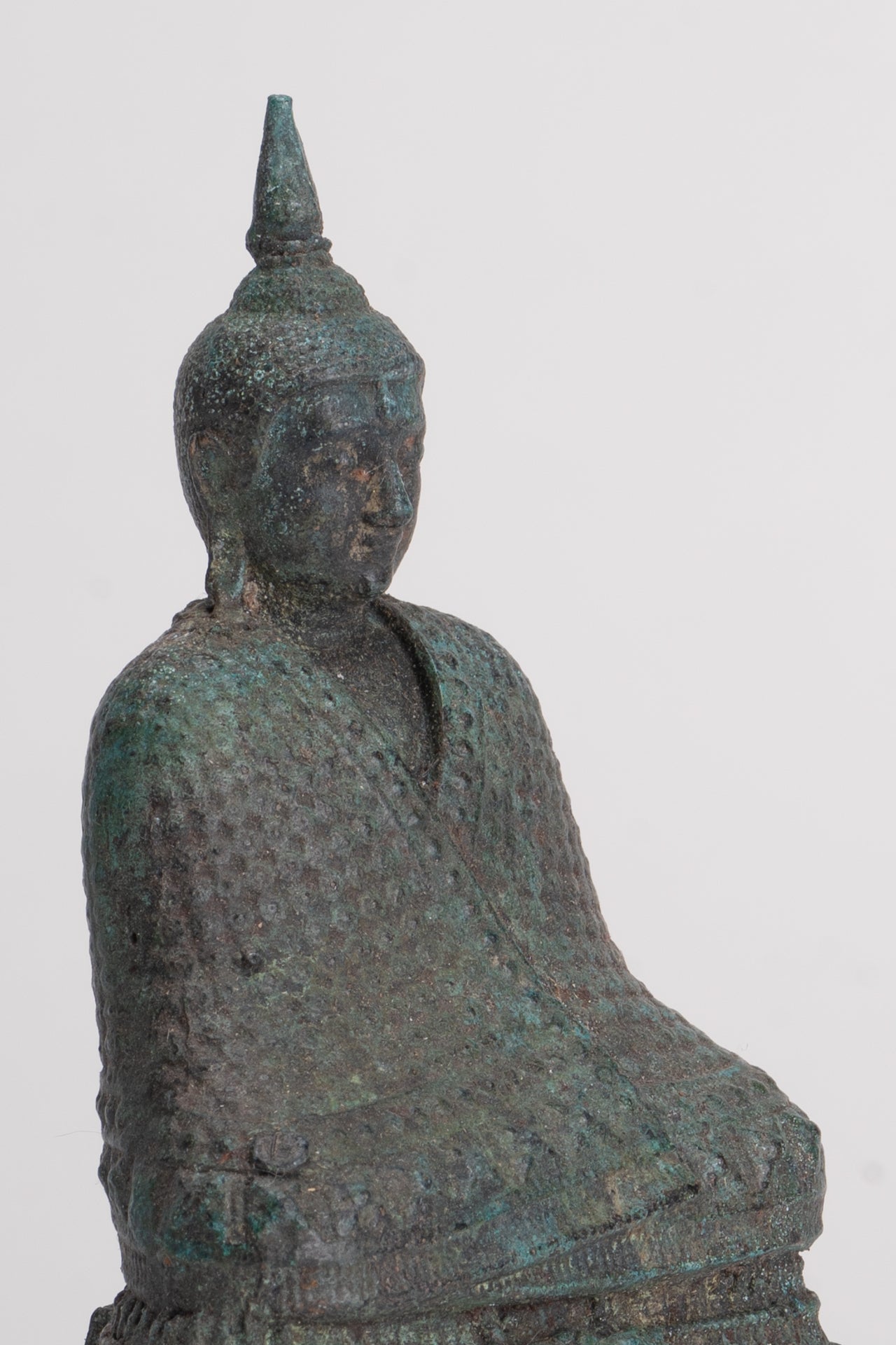 Buddha Sculpture - Antique Thai Style Bronze Seated Meditation Winter Buddha Statue - 12.5cm/5"