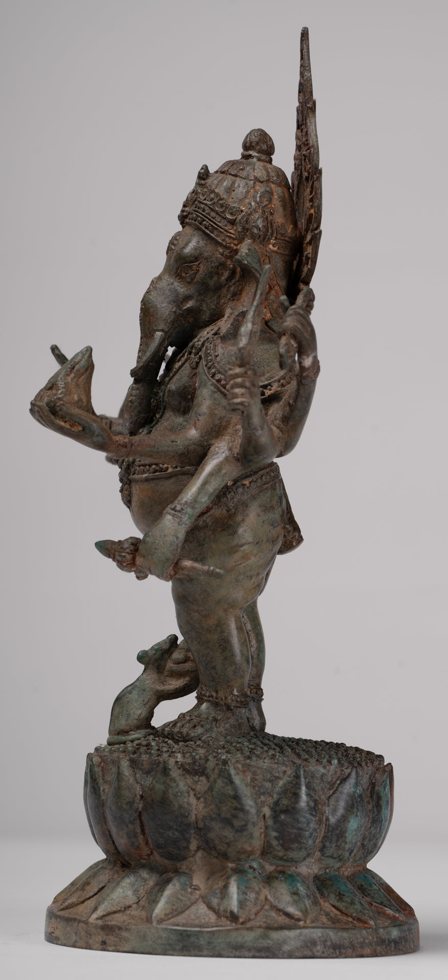 Ganesha Statue - Antique Thai Style Bronze Standing 8-Arm Ganesha Statue - 29cm/12"