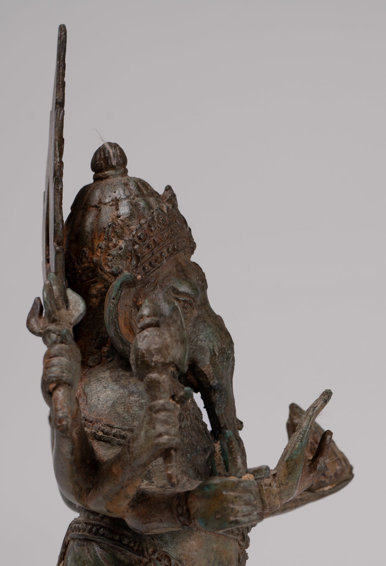 Ganesha Statue - Antique Thai Style Bronze Standing 8-Arm Ganesha Statue - 29cm/12"