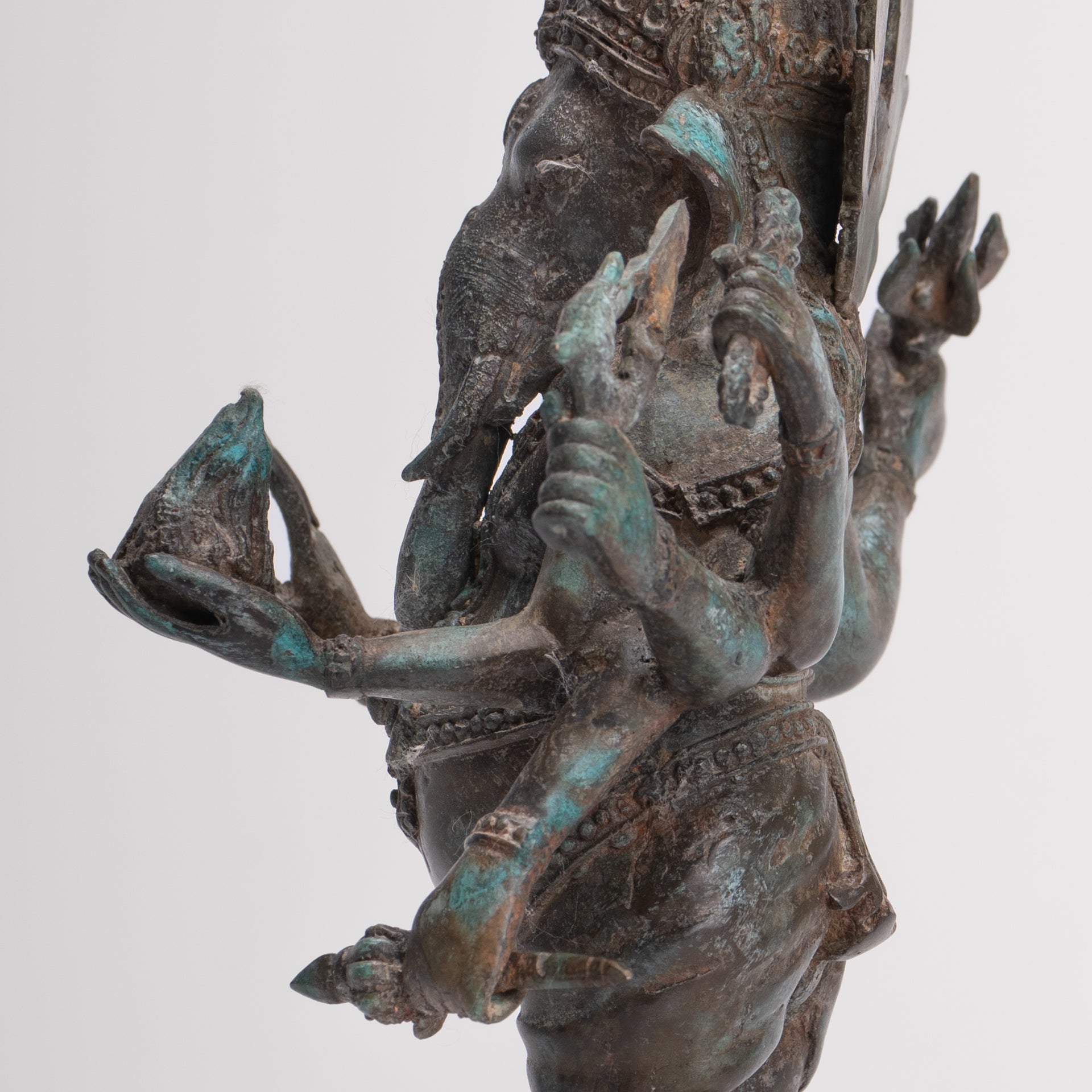 Antique Thai Style Bronze Standing 8-Arm Ganesha Statue - 28cm/11"