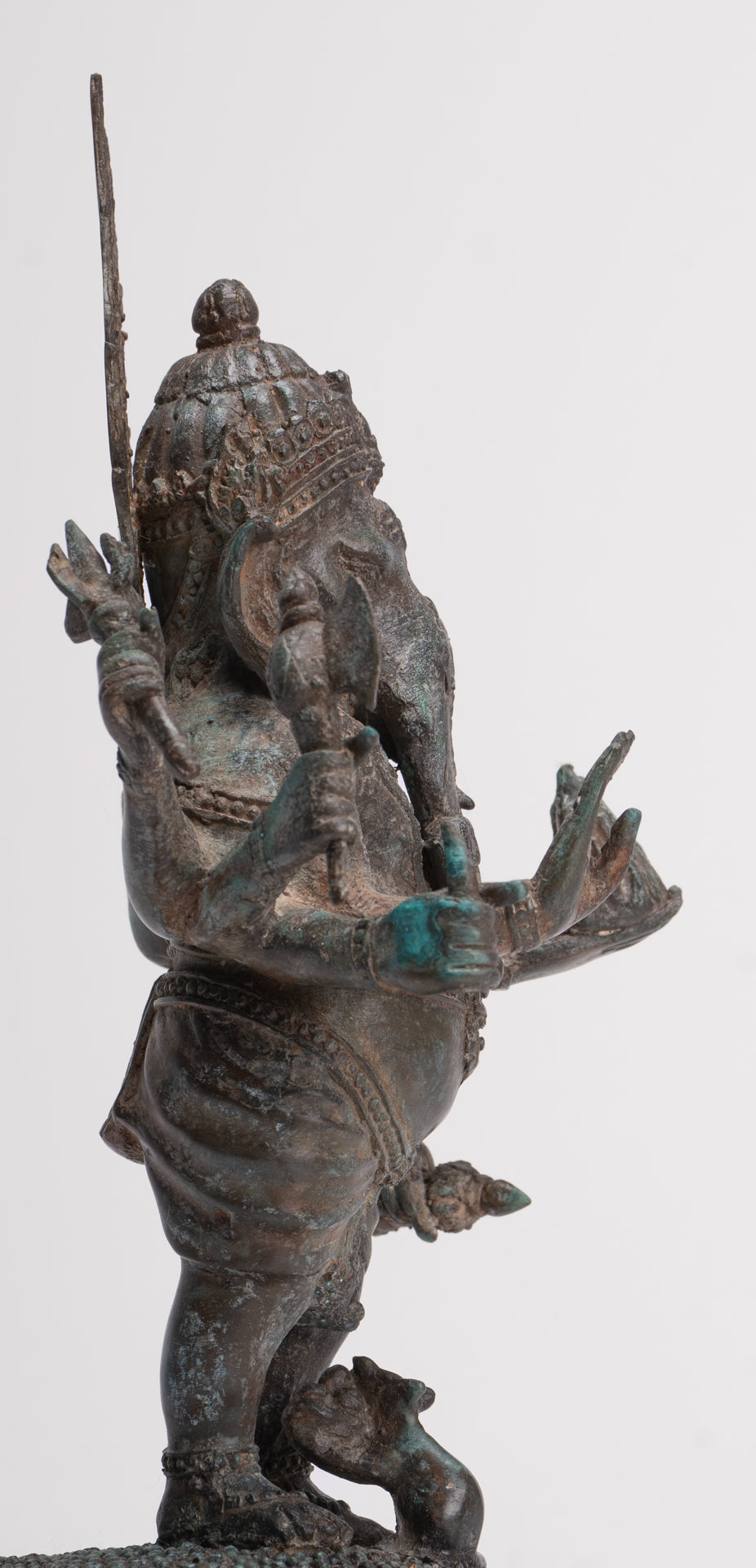 Antique Thai Style Bronze Standing 8-Arm Ganesha Statue - 28cm/11"