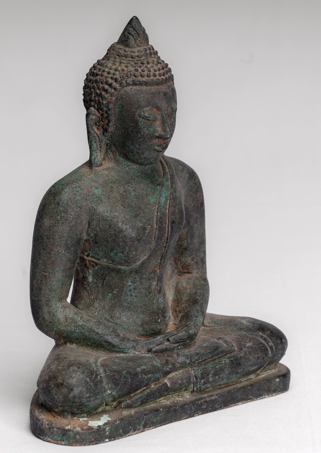 Buddha Statue - Antique Sri Lanka Style Bronze Seated Meditation Buddha Statue - 17cm/7"