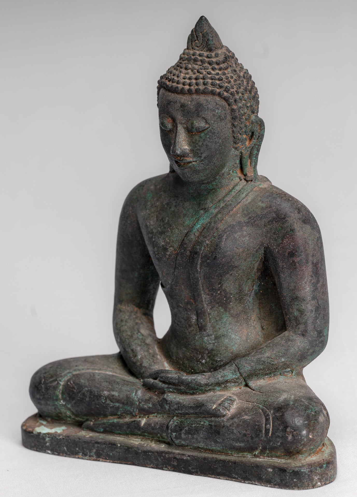 Buddha Statue - Antique Sri Lanka Style Bronze Seated Meditation Buddha Statue - 17cm/7"