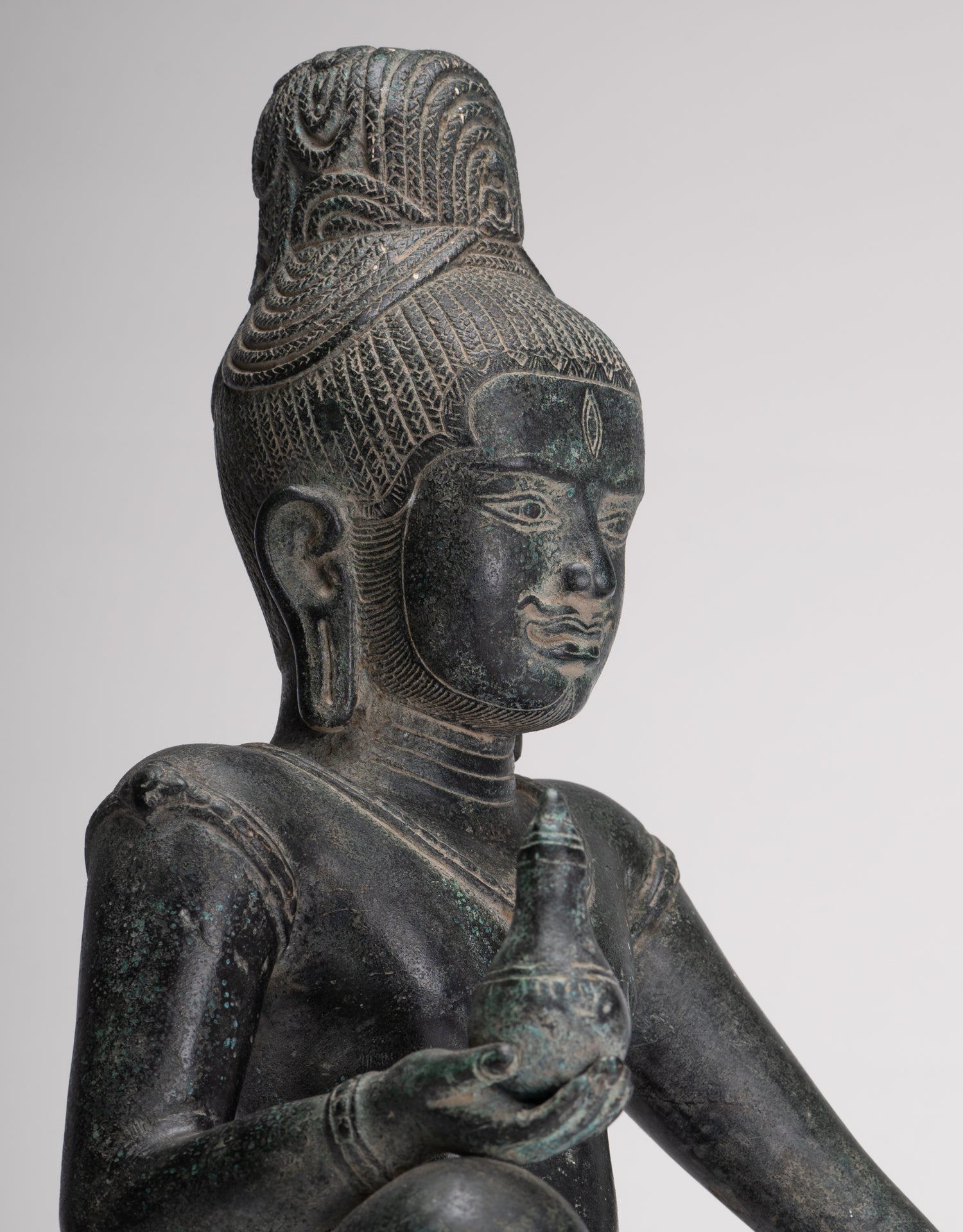 Lokeshvara Statue - Antique Khmer Style Seated Bronze Bayon Style Lokeshvara - 39cm/16"