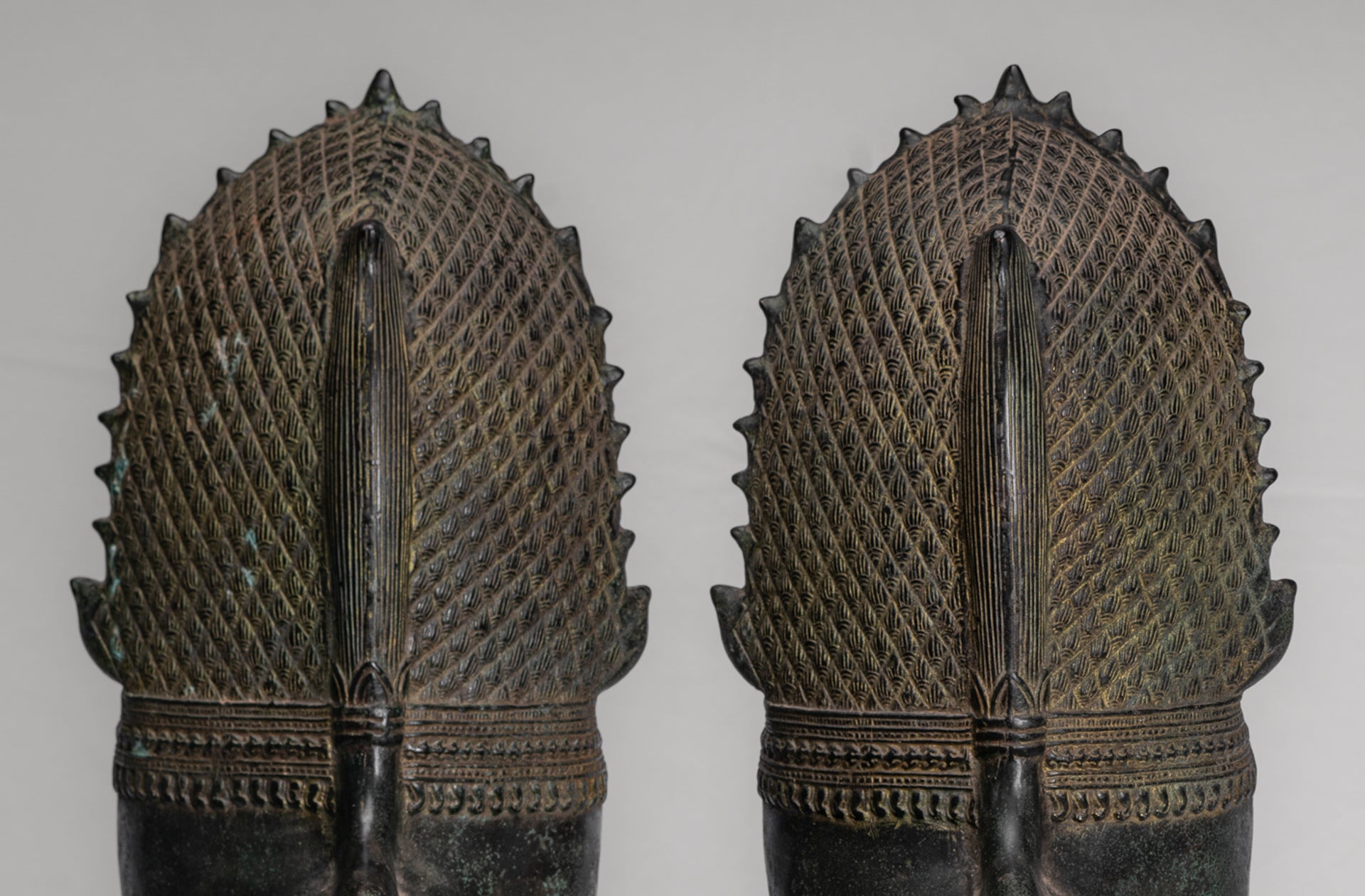 Temple Lions - Antique Khmer Style Bronze Standing Temple Guardians or Lions - 54cm/22" (Pair)